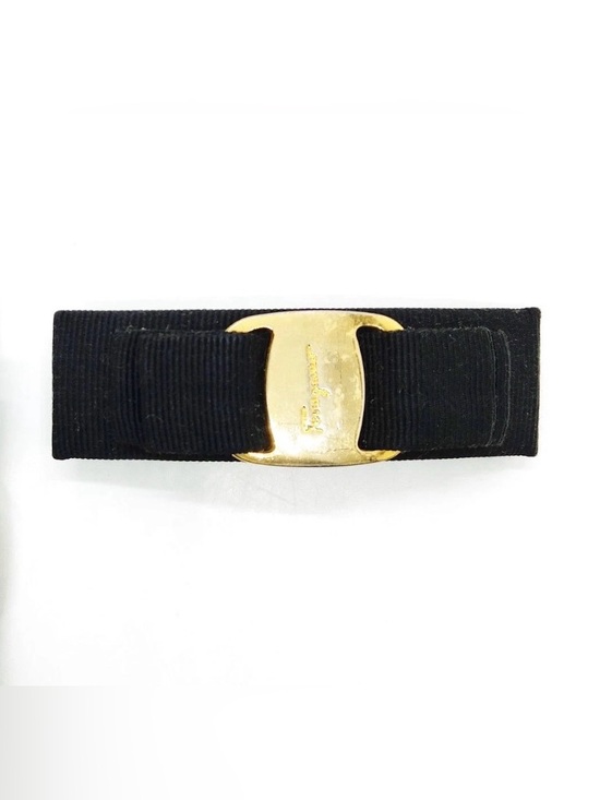 Salvatore Ferragamo Accessories - Salvatore Ferragamo Black and Gold Ribbon Hair Clip with box